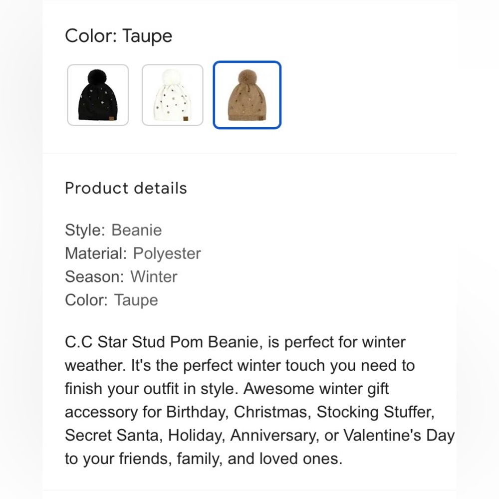 NWT C.C Pom Pom Tan Hat With Stars - Picture 7 of 8
